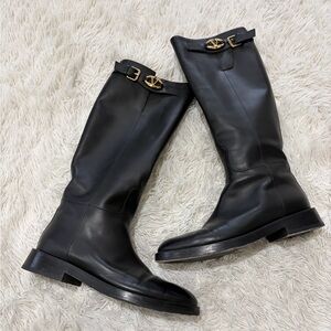 Valentino Garavani VLOGO V Logo Bold Leather Knee High Riding Boots-  40 US 9.5